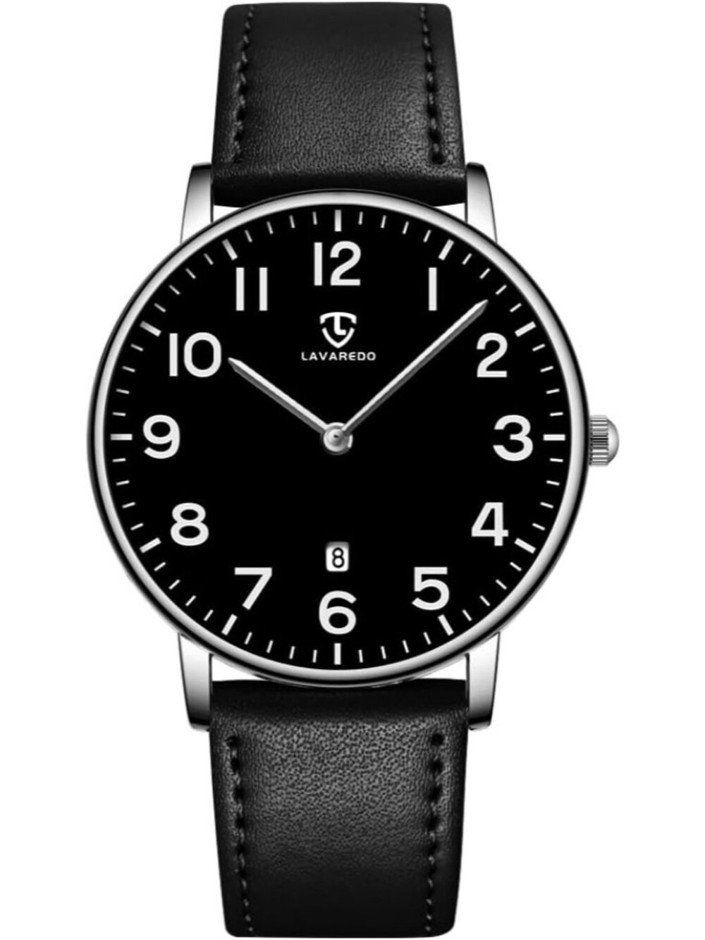 Men's Silver Black Leather Strap Analog Minimalist Fashion Simple Wrist Watch